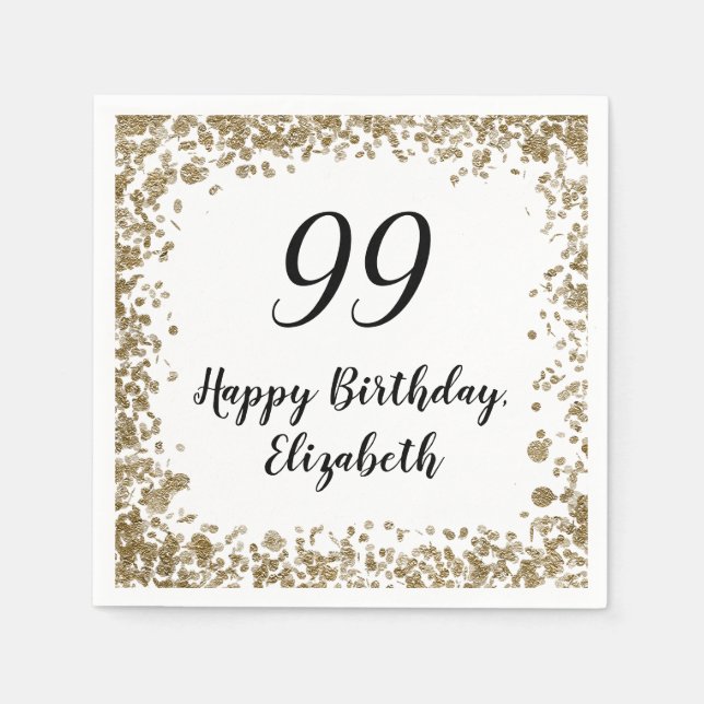 Servilleta De Papel Elegant 99th Birthday Napkins With Gold Sequins (Anverso)
