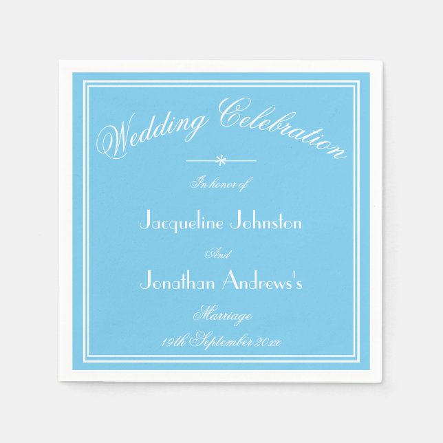 Servilleta De Papel Elegant Aqua Blue & White Script Paper Wedding (Anverso)