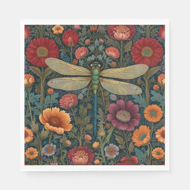 Servilleta De Papel Elegant art nouveau Autumn floral Dragonfly (Anverso)