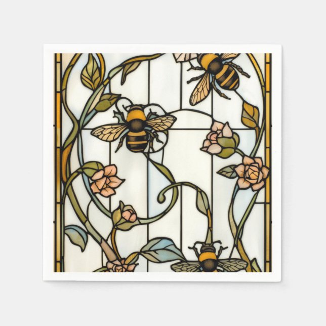 Servilleta De Papel Elegant art nouveau botanical  bee stain glass (Anverso)