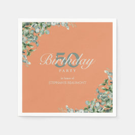 Servilleta De Papel Elegant Autumn Green Flower Women's 50th Birthday 