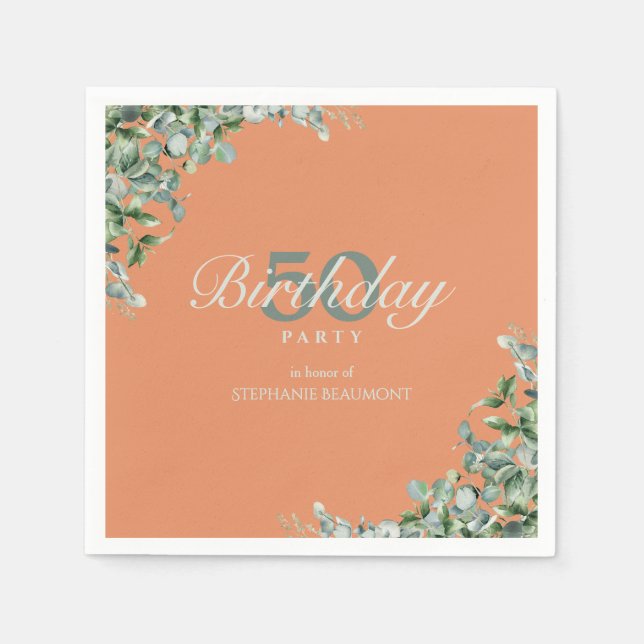 Servilleta De Papel Elegant Autumn Green Flower Women's 50th Birthday  (Anverso)