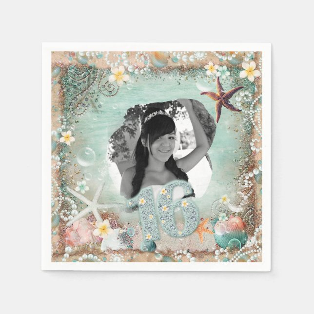 Servilleta De Papel Elegant Beach Sea Starfish Pearls Fiesta Foto 16 (Anverso)