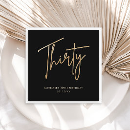 Servilleta De Papel Elegant Black and Gold 30th Birthday Party Invite