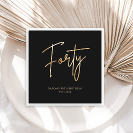 Servilleta De Papel Elegant Black and Gold 40th Birthday Party