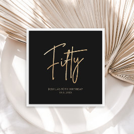 Servilleta De Papel Elegant Black and Gold 50th Birthday Party