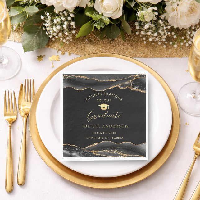 Servilleta De Papel Elegant Black and Gold Graduation Party (Elegant Black and Gold Graduation party Napkins)
