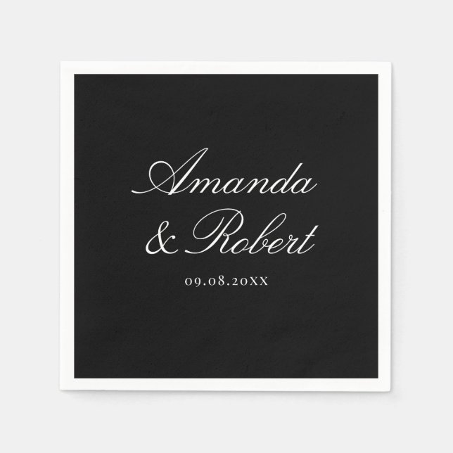 Servilleta De Papel Elegant Black and White Calligraphy Wedding (Anverso)