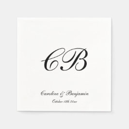Servilleta De Papel Elegant Black and White Script Monogram Wedding