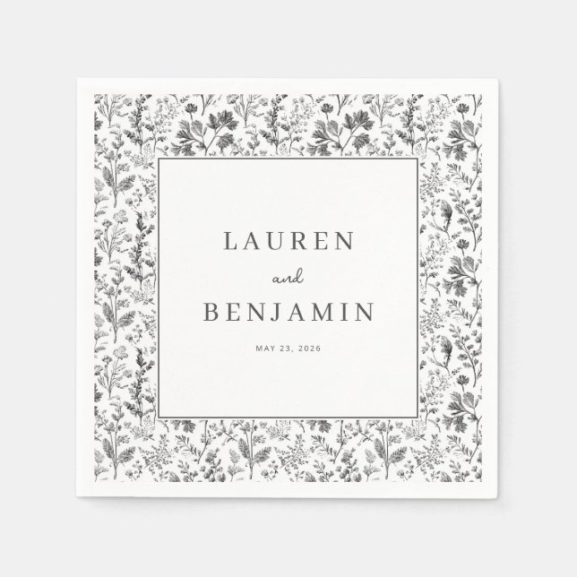 Servilleta De Papel Elegant Black Botanical Border (Anverso)