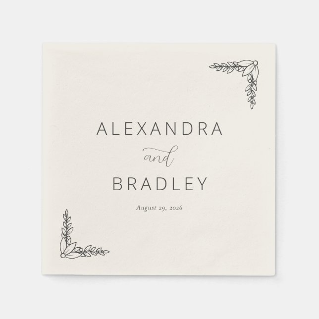 Servilleta De Papel Elegant Black Botanical Line Work (Anverso)