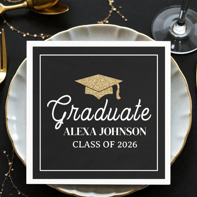 Servilleta De Papel Elegant Black Class Of 2026 Graduation (Subido por el creador)