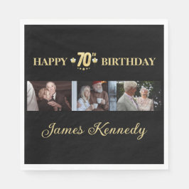 Servilleta De Papel Elegant Black & Gold 70th Birthday Photo Napkin 
