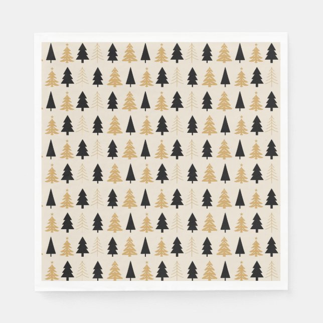 Servilleta De Papel Elegant Black & Gold Christmas Tree (Anverso)