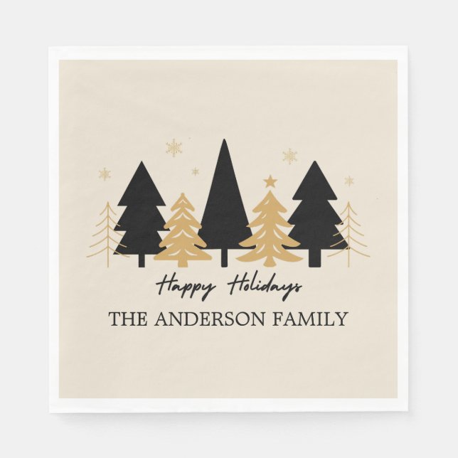 Servilleta De Papel Elegant Black & Gold Christmas Tree (Anverso)