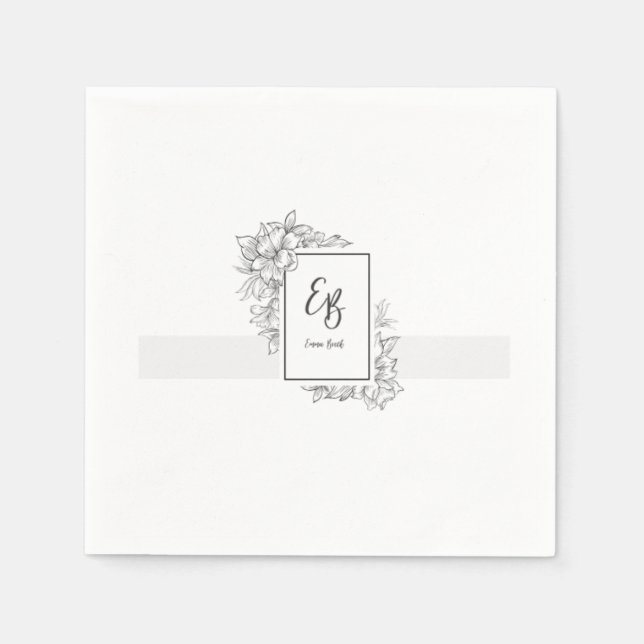 Servilleta De Papel Elegant Black White Monogram  wedding napkin (Anverso)