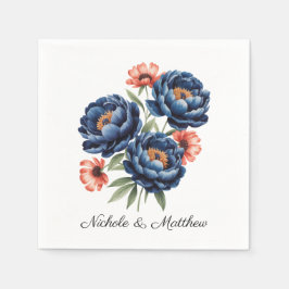Servilleta De Papel Elegant Blue and Burnt Orange Floral Wedding