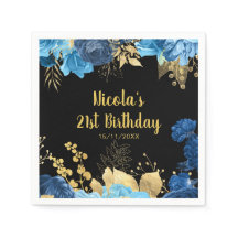 Elegant Blue and Gold Flowers Birthday Party 
