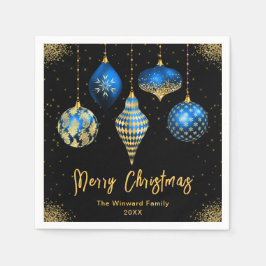 Servilleta De Papel Elegant Blue and Gold Ornament Christmas