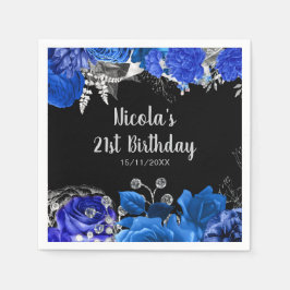 Servilleta De Papel Elegant Blue and Silver Flowers Birthday Party