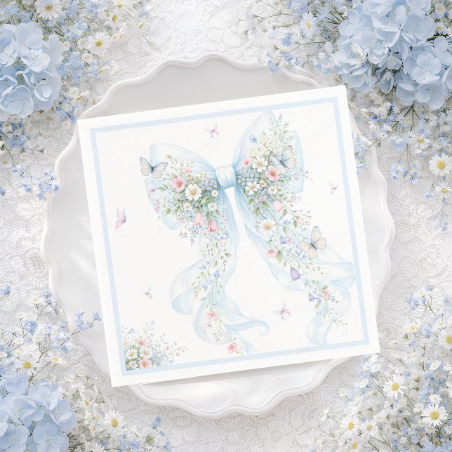 Servilleta De Papel Elegant Blue Bow Butterfly Baby Shower (Subido por el creador)