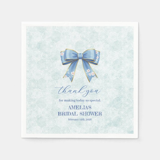 Servilleta De Papel Elegant Blue Bow Engagement Party Invitation (Anverso)