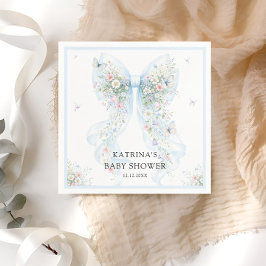Servilleta De Papel Elegant Blue Bow Wildflower Baby Shower