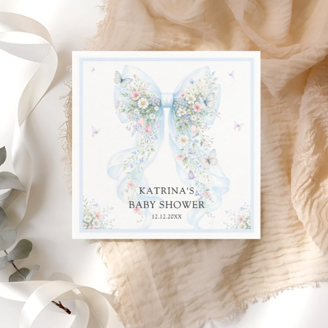 Servilleta De Papel Elegant Blue Bow Wildflower Baby Shower (Subido por el creador)