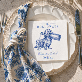Servilleta De Papel Elegant Blue Chinoiserie Dachshund Wedding