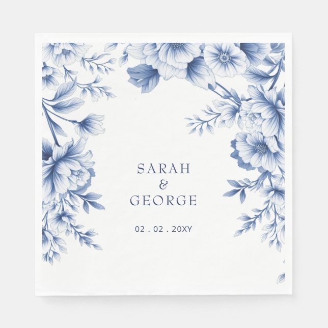 Servilleta De Papel Elegant Blue Chinoiserie Floral Botanical Wedding (Anverso)