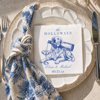 Servilleta De Papel Elegant Blue Chinoiserie Golden Retriever Wedding