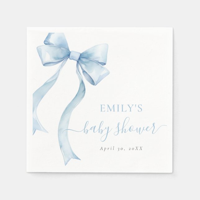 Servilleta De Papel Elegant Blue Coquette Bow Boy Baby Shower (Anverso)