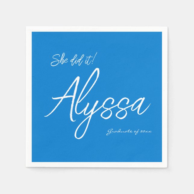 Servilleta De Papel Elegant Blue Graduation Party She did it (Anverso)