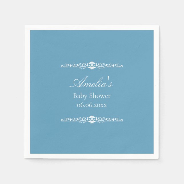 Servilleta De Papel Elegant Blue Regency Style Baby Shower  (Anverso)