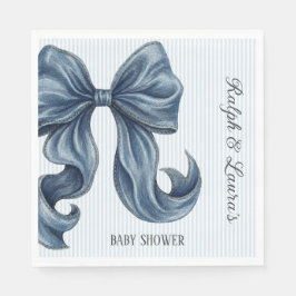 Servilleta De Papel Elegant Blue Striped Bow Baby Shower