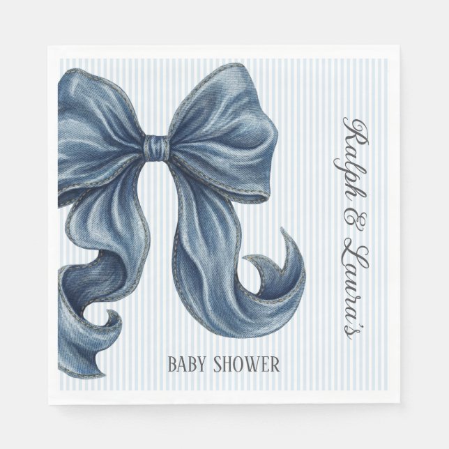 Servilleta De Papel Elegant Blue Striped Bow Baby Shower (Anverso)