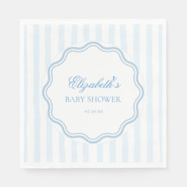 Servilleta De Papel Elegant Blue White Stripes Wavy Scalloped Frame 