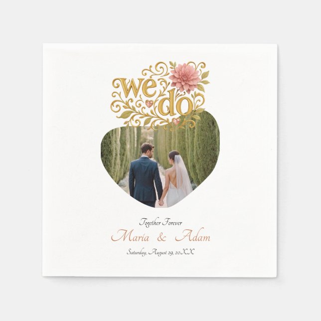 Servilleta De Papel Elegant Blush Dahlias Golden Script Wedding Photo (Anverso)