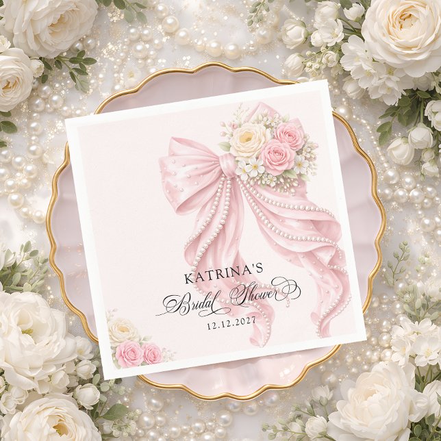 Servilleta De Papel Elegant Blush Pink Bow Bridal Shower (Subido por el creador)
