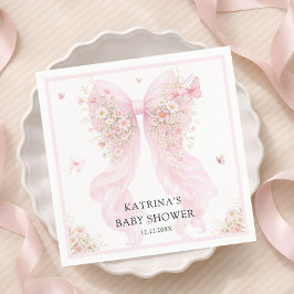 Servilleta De Papel Elegant Blush Pink Bow Wildflower Baby Shower