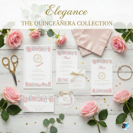 Servilleta De Papel Elegant Blush Pink Floral & Gold Monogram Quinceañ