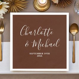 Servilleta De Papel Elegant Boho Brown Script Minimalist Wedding