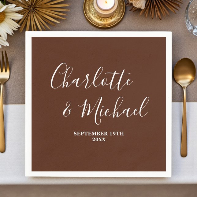 Servilleta De Papel Elegant Boho Brown Script Minimalist Wedding (Subido por el creador)