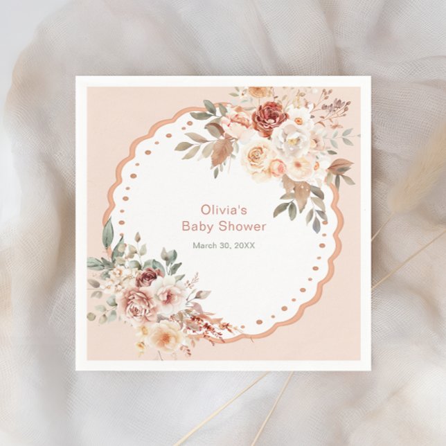 Servilleta De Papel Elegant Boho Floral Neutral Baby Shower Napkins (Subido por el creador)