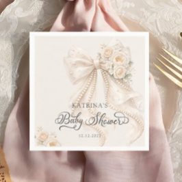Servilleta De Papel Elegant Bow and Flowers Girl Baby Shower