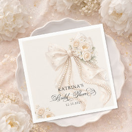 Servilleta De Papel Elegant Bow and Pearl Pastel Bridal Shower