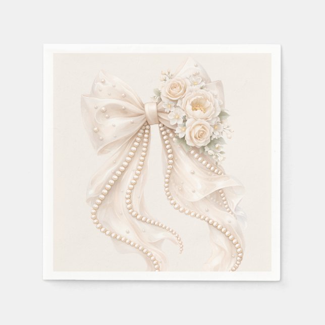 Servilleta De Papel Elegant Bow Floral Baby Shower (Anverso)