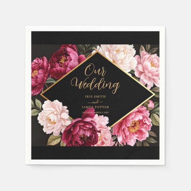 Servilleta De Papel Elegant Burgundy and Blush Peony Floral Wedding (Anverso)