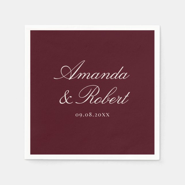 Servilleta De Papel Elegant Calligraphy Burgundy Wedding (Anverso)