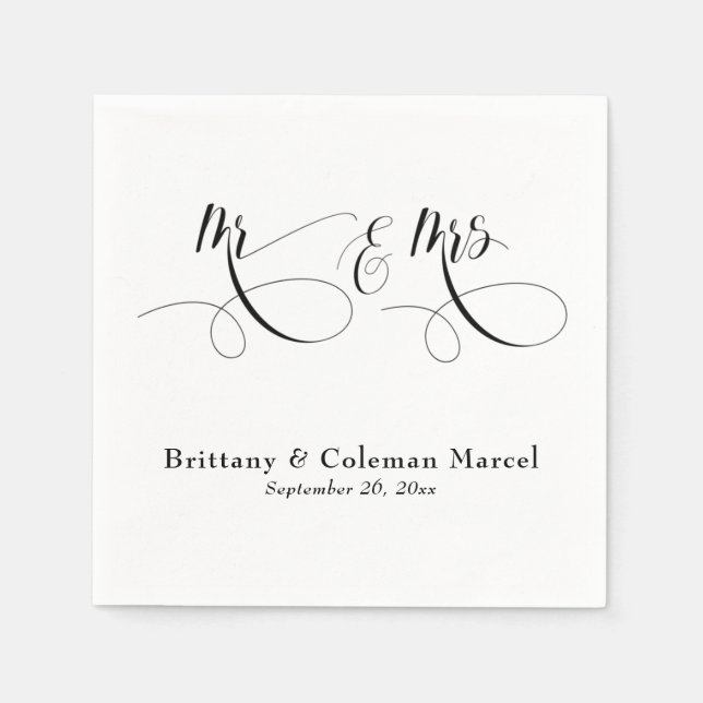 Servilleta De Papel Elegant Calligraphy Mr & Mrs Wedding Napkins (Anverso)
